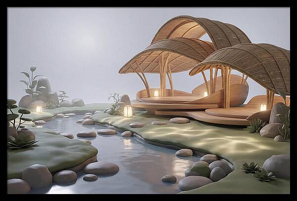 Bamboo Tea House Beside Tranquil Garden