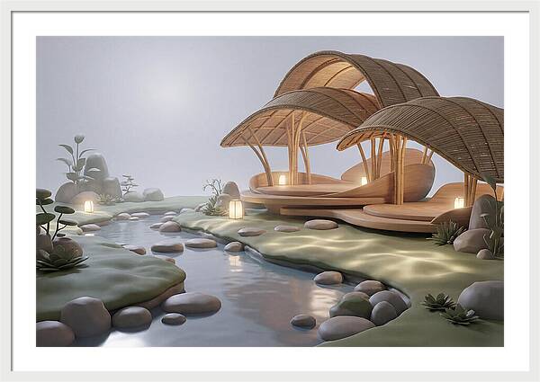 Bamboo Tea House Beside Tranquil Garden