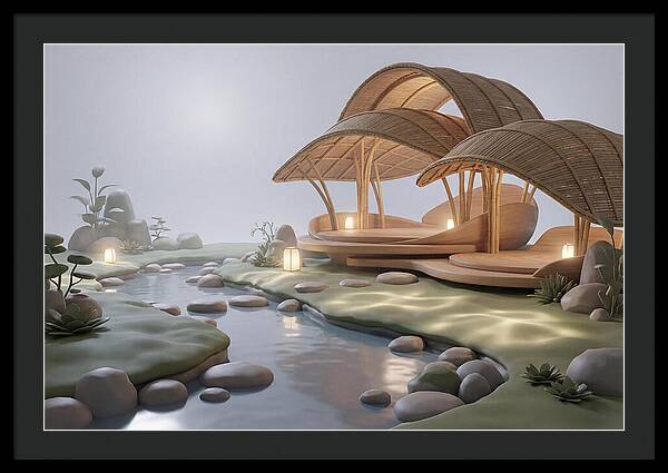 Bamboo Tea House Beside Tranquil Garden