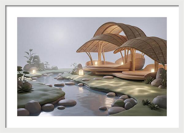 Bamboo Tea House Beside Tranquil Garden