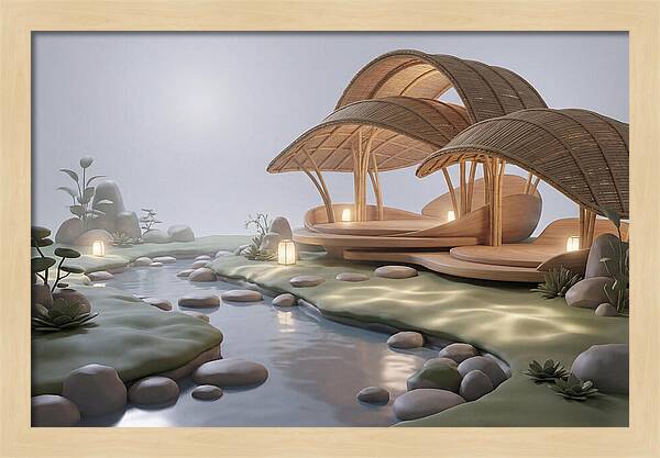 Bamboo Tea House Beside Tranquil Garden