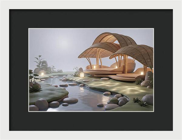 Bamboo Tea House Beside Tranquil Garden