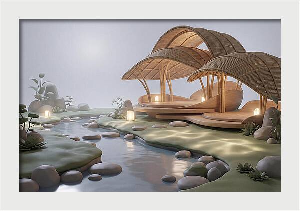 Bamboo Tea House Beside Tranquil Garden