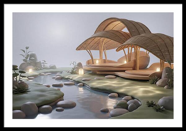 Bamboo Tea House Beside Tranquil Garden