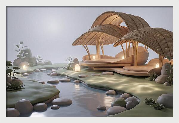 Bamboo Tea House Beside Tranquil Garden