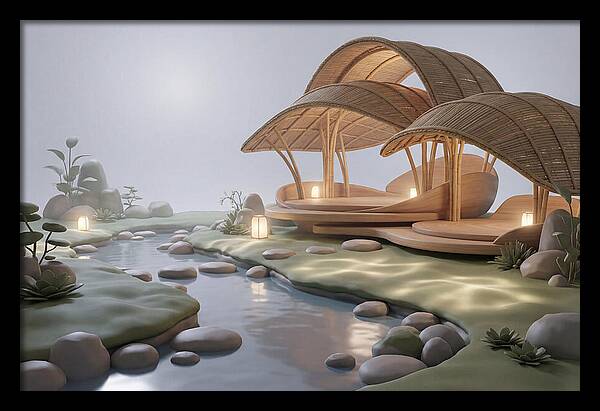 Bamboo Tea House Beside Tranquil Garden