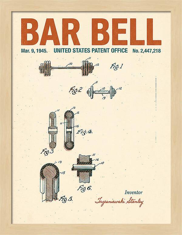 Bar Bell Dumbbell Retro Patent Us2447218a
