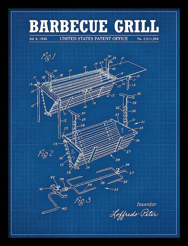 Barbecue Grill Blueprint Patent Us2511594a