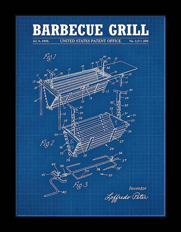 Barbecue Grill Blueprint Patent Us2511594a