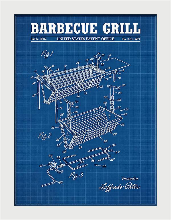 Barbecue Grill Blueprint Patent Us2511594a
