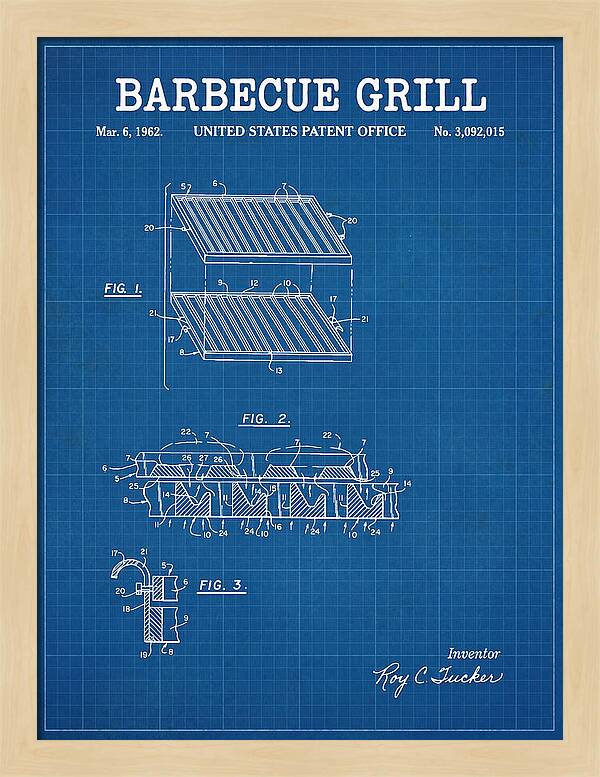 Barbecue Grill Blueprint Patent Us3092015a