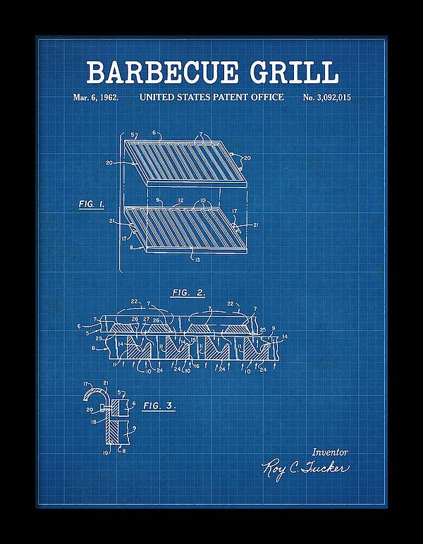 Barbecue Grill Blueprint Patent Us3092015a