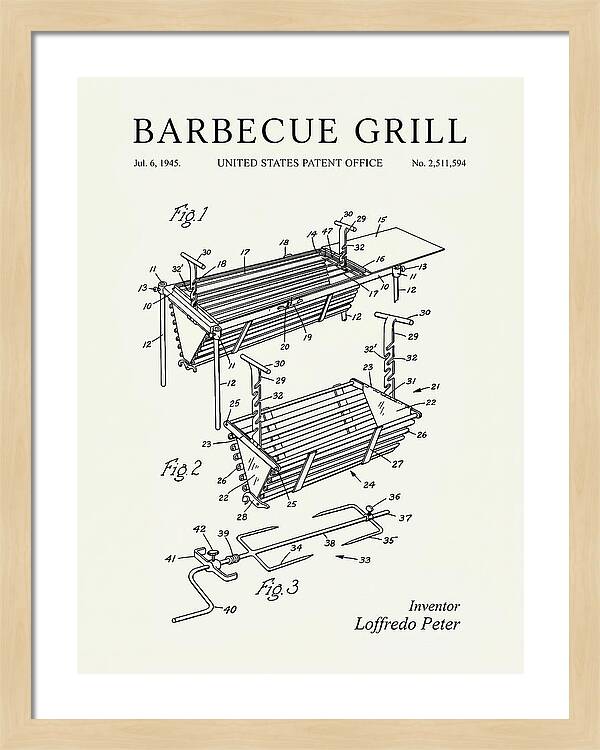 Barbecue Grill Minimalist Patent Us2511594a