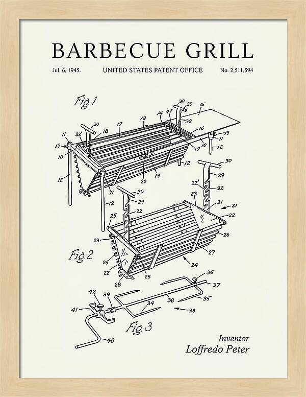 Barbecue Grill Minimalist Patent Us2511594a