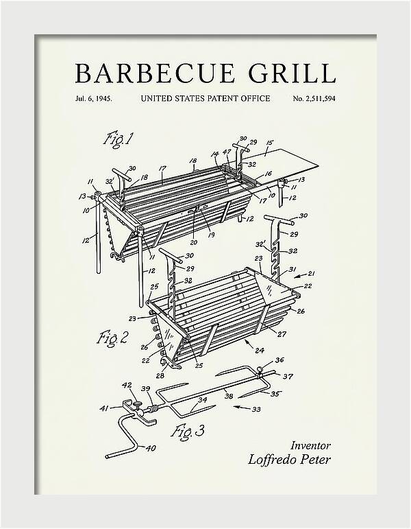 Barbecue Grill Minimalist Patent Us2511594a