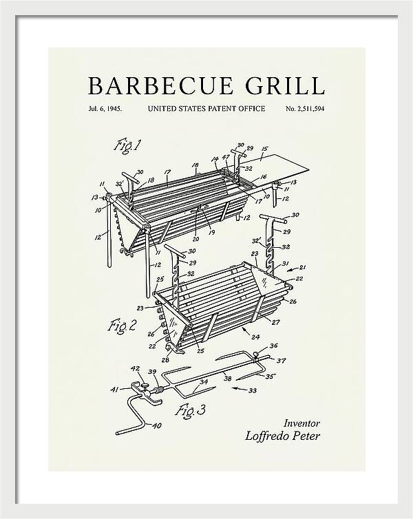 Barbecue Grill Minimalist Patent Us2511594a