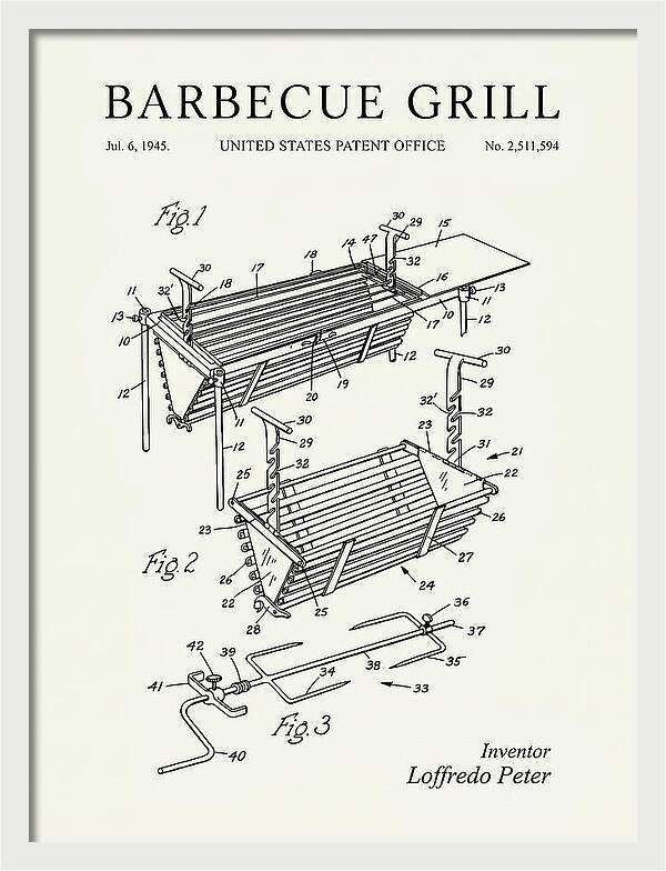 Barbecue Grill Minimalist Patent Us2511594a