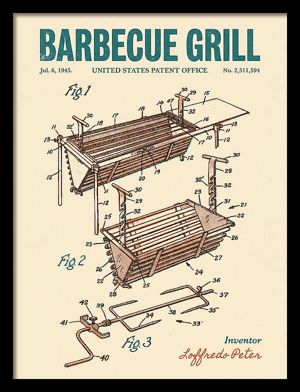 Barbecue Grill Retro Patent Us2511594a