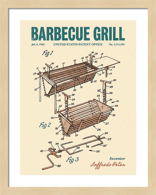 Barbecue Grill Retro Patent Us2511594a