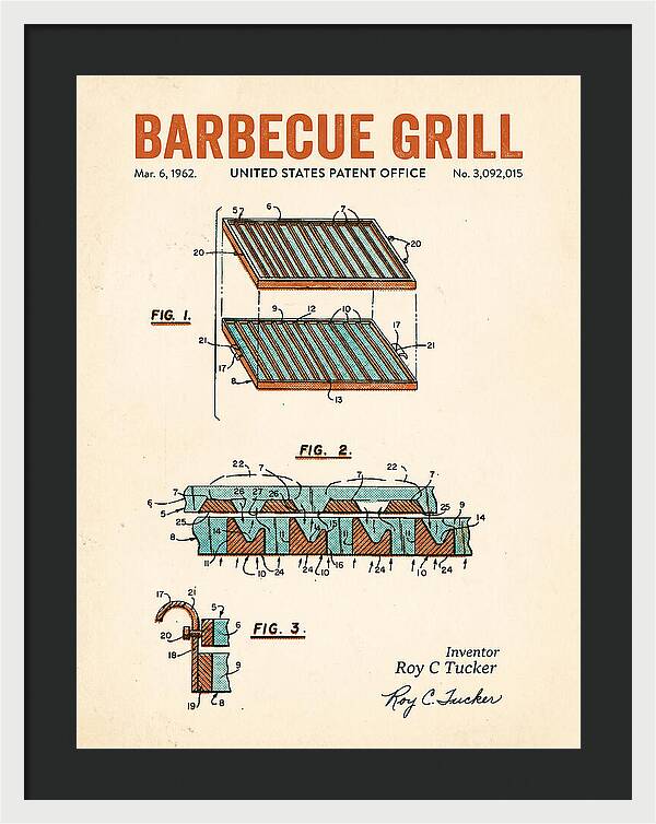 Barbecue Grill Retro Patent Us3092015a
