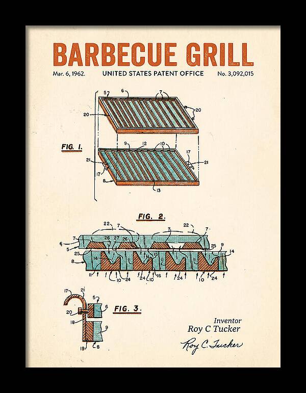 Barbecue Grill Retro Patent Us3092015a