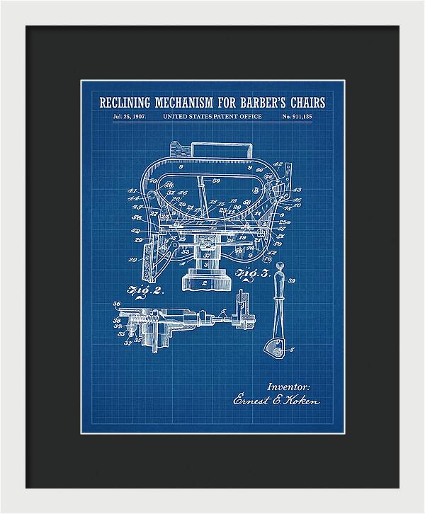 Barber's Chair Reclining Mechanism Blueprint Patent Us911135a