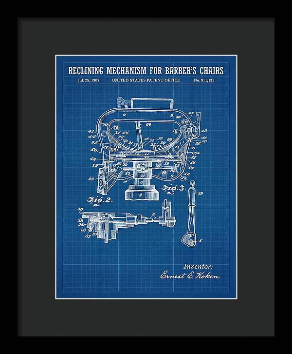 Barber's Chair Reclining Mechanism Blueprint Patent Us911135a