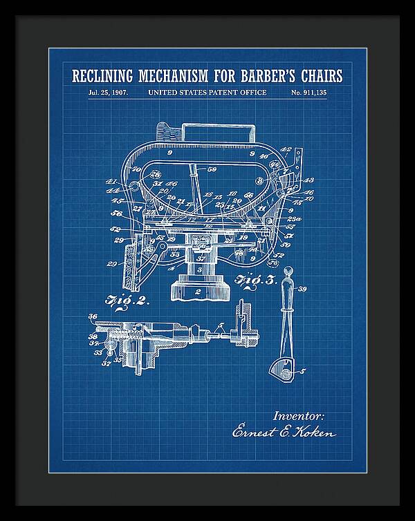 Barber's Chair Reclining Mechanism Blueprint Patent Us911135a