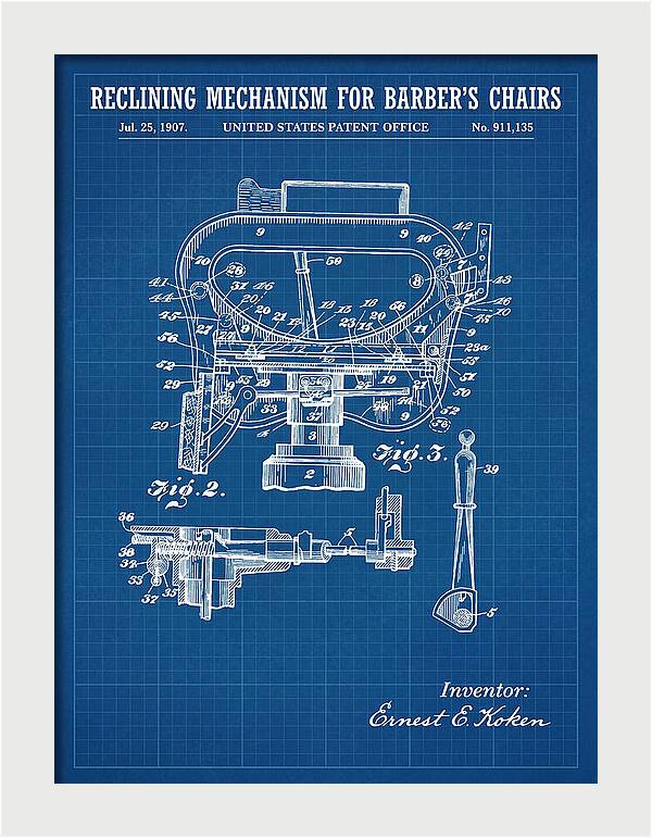 Barber's Chair Reclining Mechanism Blueprint Patent Us911135a