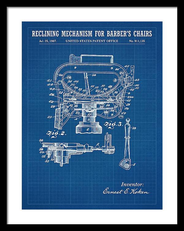 Barber's Chair Reclining Mechanism Blueprint Patent Us911135a