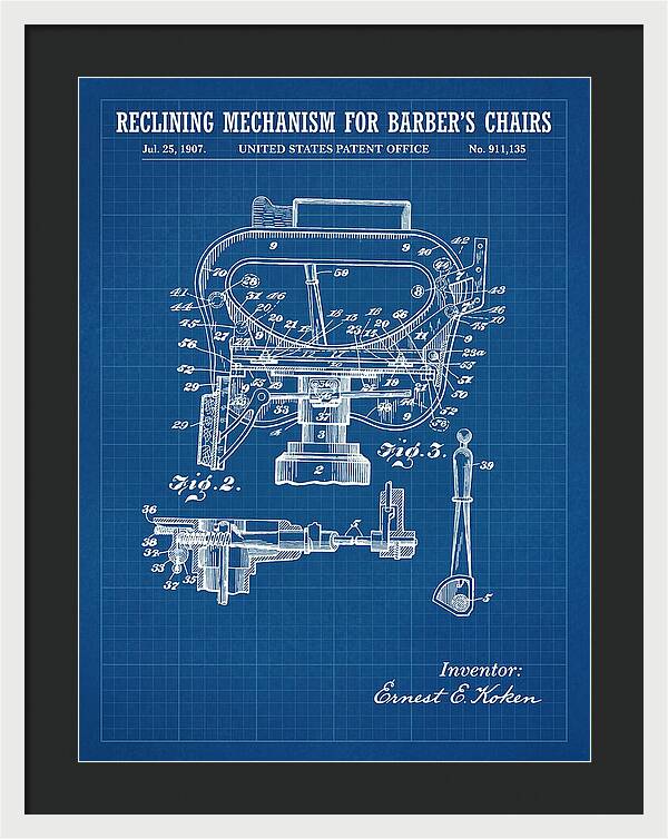 Barber's Chair Reclining Mechanism Blueprint Patent Us911135a