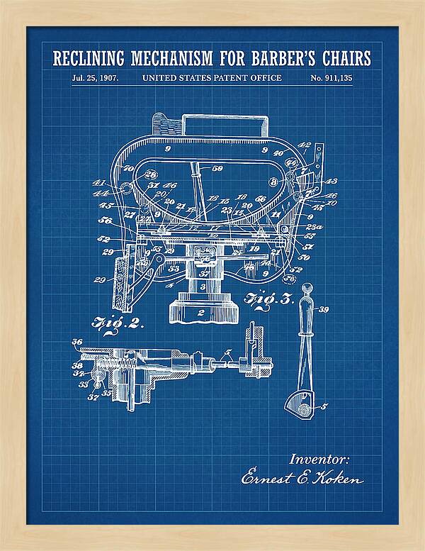 Barber's Chair Reclining Mechanism Blueprint Patent Us911135a