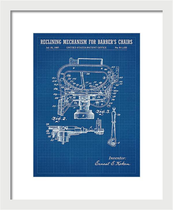 Barber's Chair Reclining Mechanism Blueprint Patent Us911135a