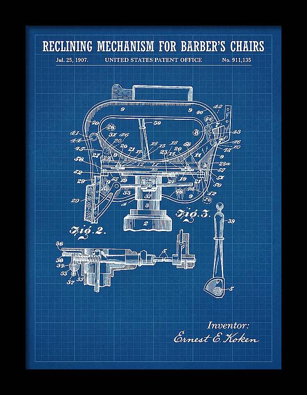 Barber's Chair Reclining Mechanism Blueprint Patent Us911135a