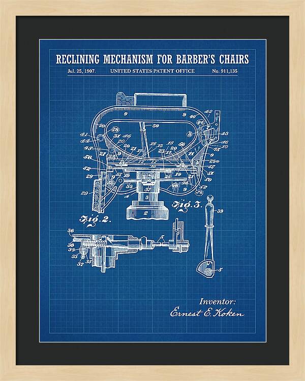 Barber's Chair Reclining Mechanism Blueprint Patent Us911135a
