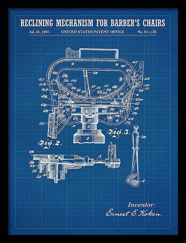 Barber's Chair Reclining Mechanism Blueprint Patent Us911135a