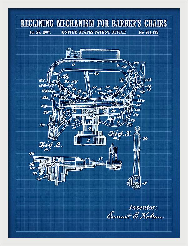 Barber's Chair Reclining Mechanism Blueprint Patent Us911135a