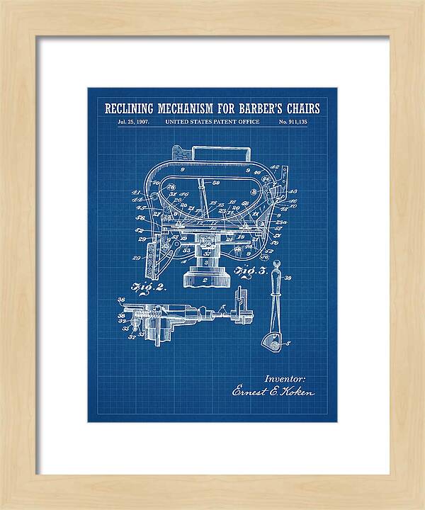 Barber's Chair Reclining Mechanism Blueprint Patent Us911135a