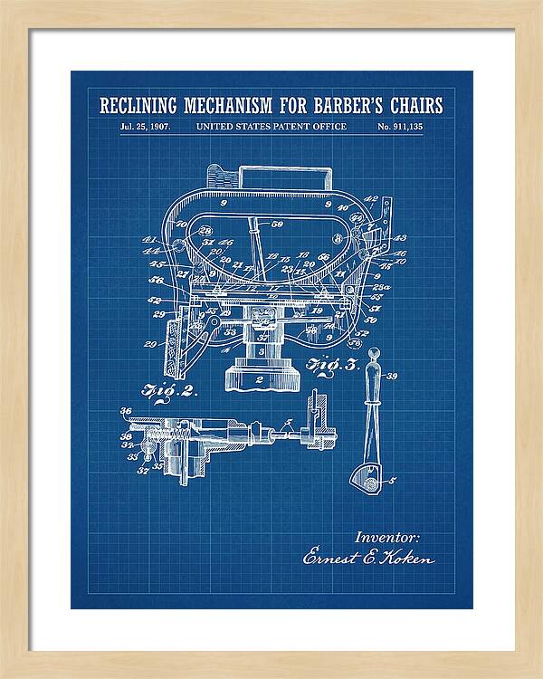 Barber's Chair Reclining Mechanism Blueprint Patent Us911135a
