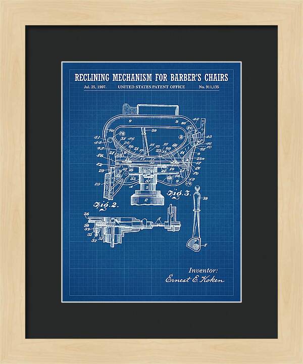 Barber's Chair Reclining Mechanism Blueprint Patent Us911135a