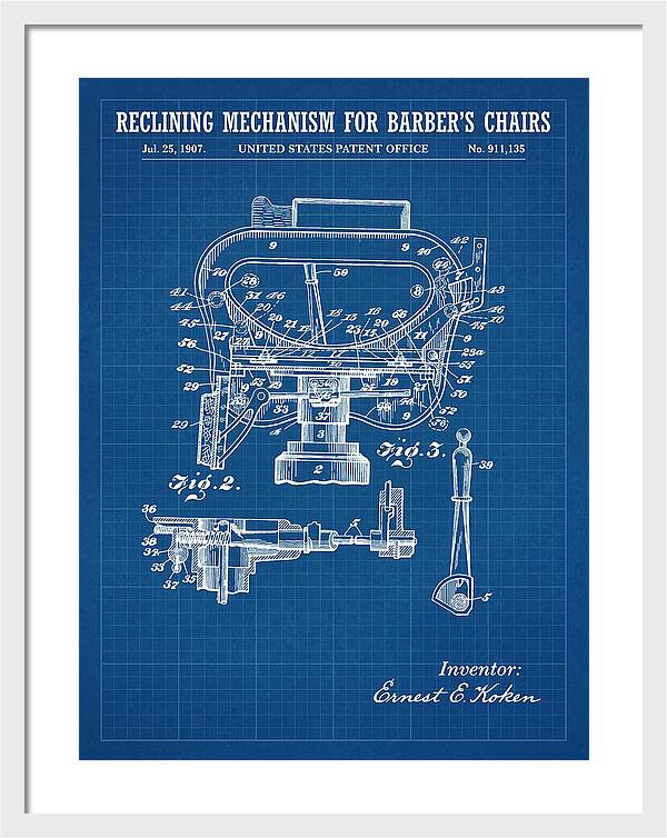 Barber's Chair Reclining Mechanism Blueprint Patent Us911135a