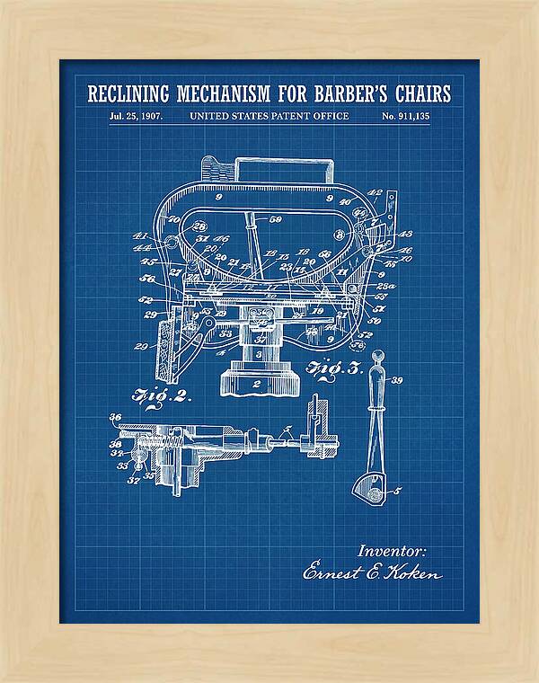 Barber's Chair Reclining Mechanism Blueprint Patent Us911135a