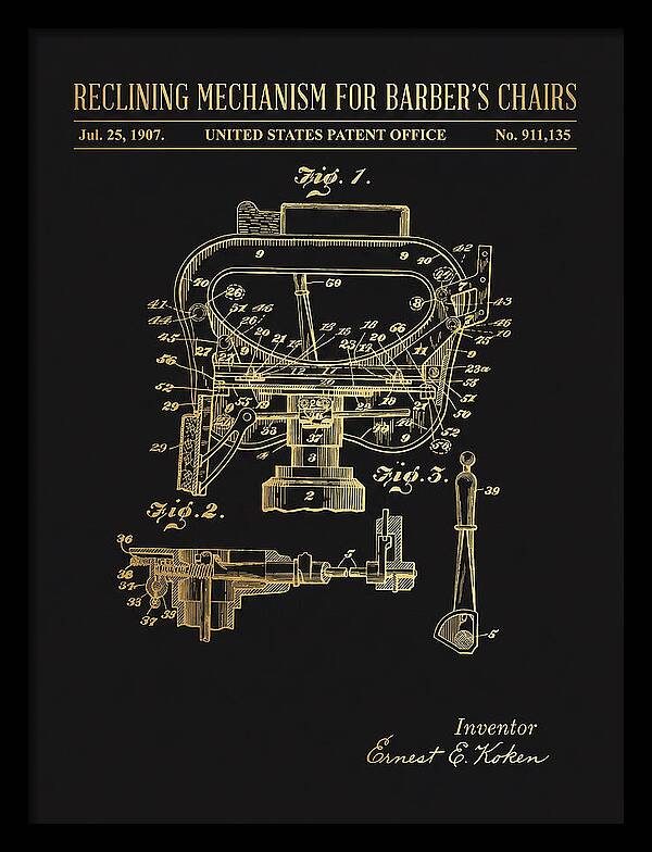 Barber's Chair Reclining Mechanism Gold Patent Us911135a