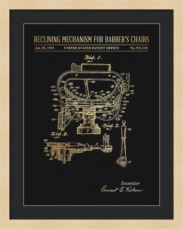 Barber's Chair Reclining Mechanism Gold Patent Us911135a