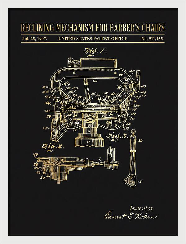 Barber's Chair Reclining Mechanism Gold Patent Us911135a