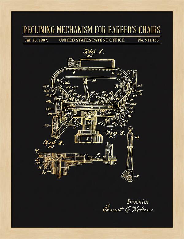 Barber's Chair Reclining Mechanism Gold Patent Us911135a