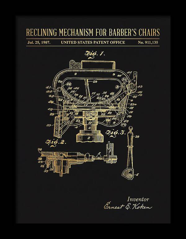 Barber's Chair Reclining Mechanism Gold Patent Us911135a
