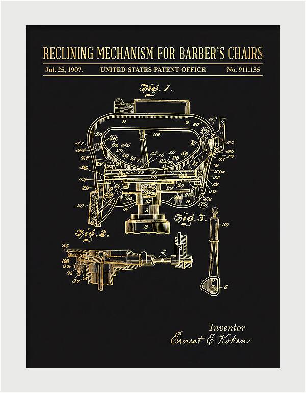 Barber's Chair Reclining Mechanism Gold Patent Us911135a