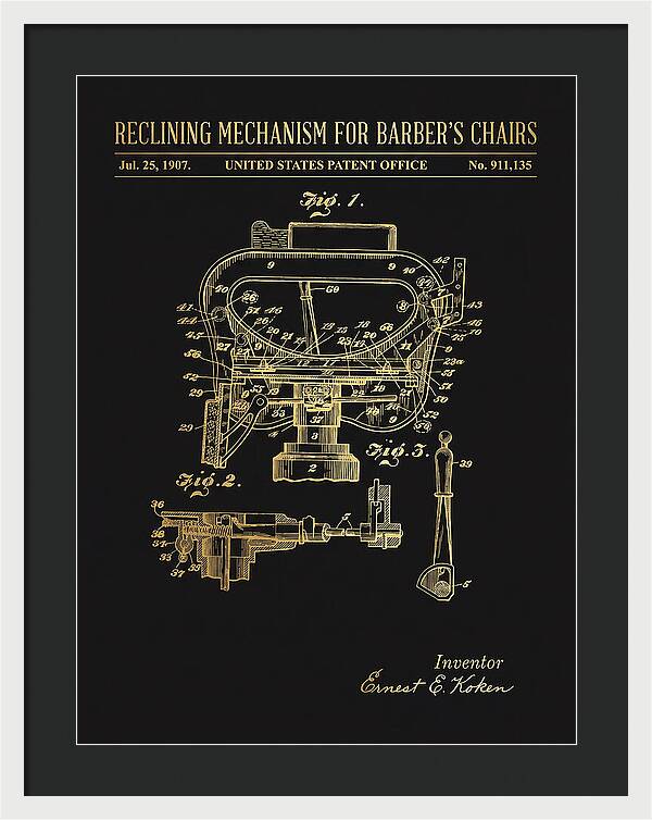 Barber's Chair Reclining Mechanism Gold Patent Us911135a