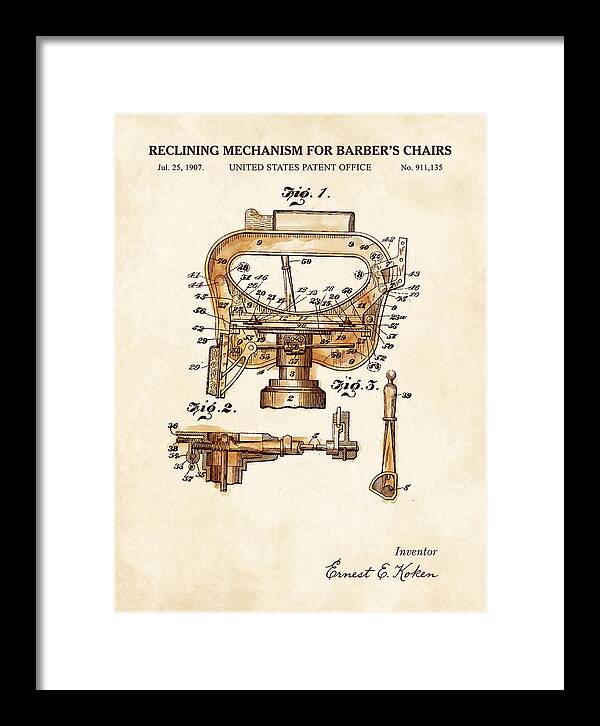 Barber's Chair Reclining Mechanism Watercolor Patent Us911135a